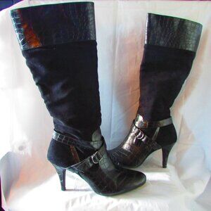 Naturalizer Lidia Suede Alligator Knee High Heel Boots